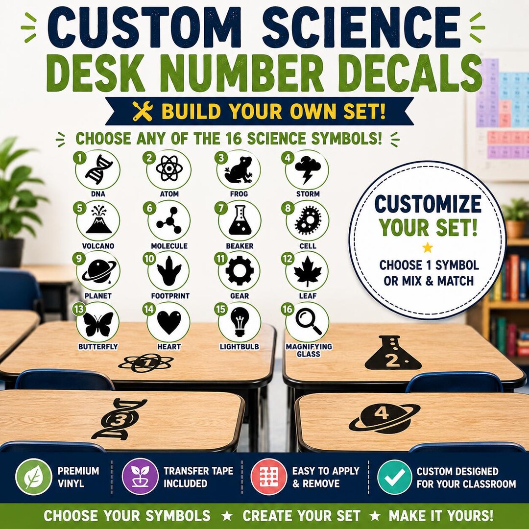 Science Classroom Desk Number Vinyl Decals (custom Order) - Etsy