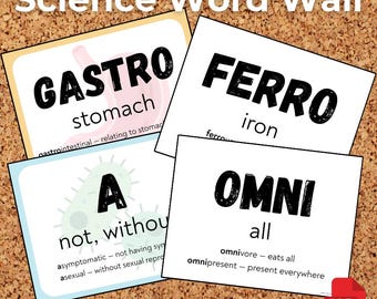 Science Word Wall Bundle — 150+ Prefixes, Suffixes & Roots (Color + B/W)