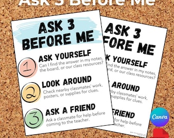 Ask 3 Before Me Classroom Sign