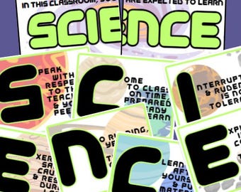 Neon Space Science Classroom Rules Set