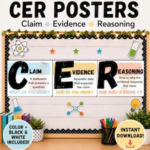 CER Science Bulletin Board Printable Posters | Claim Evidence Reasoning Classroom Display (Digital Download)