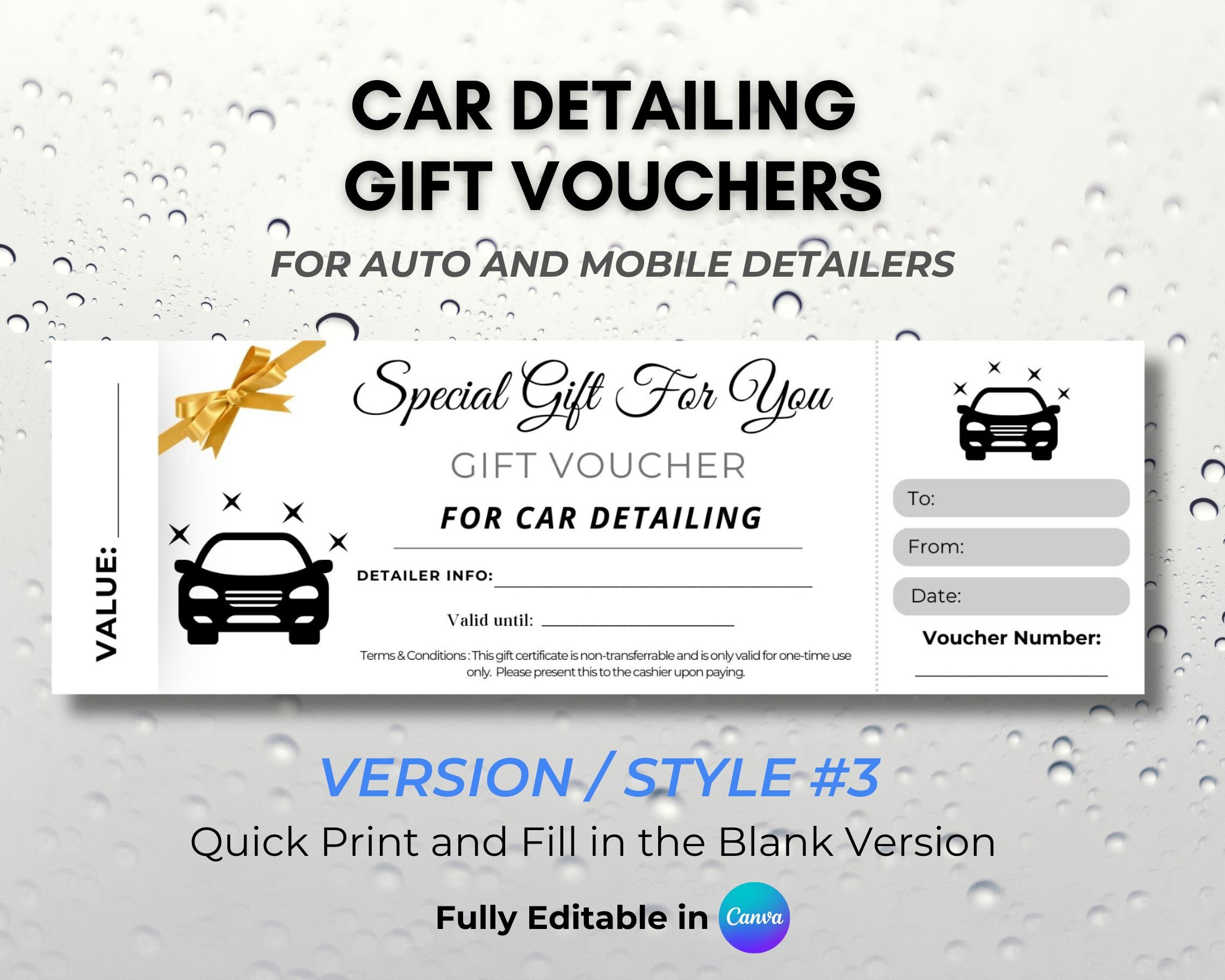 Car Detailing Gift Voucher Template Bonus PDF Tracker Sheet, PRINTABLE Car Detailing Gift Voucher Template Bonus PDF Tracker Sheet, PRINTABLE