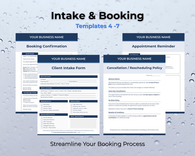 Detailing Business Templates Bundle | Pricing Sheet, Client Intake Form ...