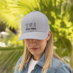 Embroidered Trucker Cap Stay Wild Cacti Snapback Hat, Western Desert Baseball Cap, Southwest Snapback, Hiking Gift, Outdoor Adventure Hat