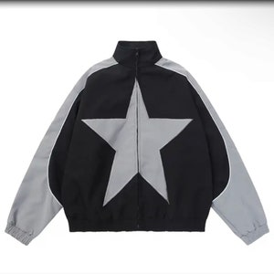 Spring Aviator Jacket - Vintage Star Pattern for Men and Women, Harajuku, Y2K Windbreaker, Streetwear Coat with Zipper