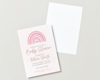 Editable- Pink Rainbow Baby Shower Invitation