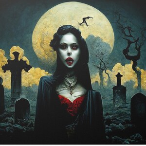 CEMETERY VAMPIRE WOMAN-Satin Poster (210gsm)