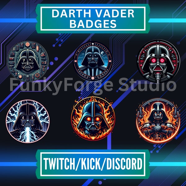 6 Darth-Vader Sub Badges Package | Star-Wars Character | Twitch, Kick, Discord | Streamer And Gamer | Helmet Badges.