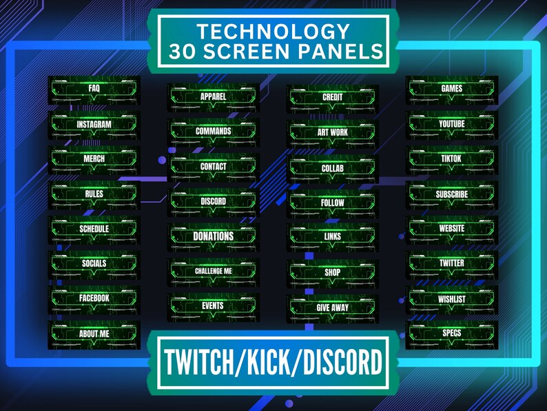 Animated Technology Overlay Twitch Package Includes Panels and Screens Instant Download / Ready