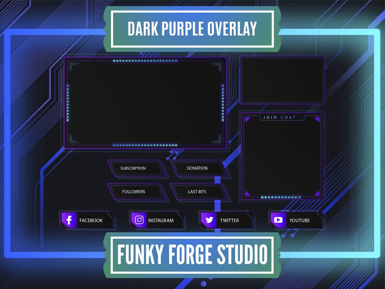 Twitch Stream Overlay Package in Deep Purple Aesthetic Palette Includes