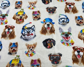 Elizabeth Studios Beach Selfies ELS1327-Cre 44/45 "| Hundestoff-Bulk-Lager oder Länge | 100% Quilting Cotton | Pet Theme Material Fabric Dog