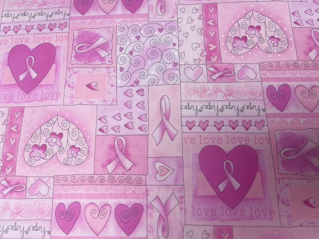 Pink Ribbon Hearts Breast Cancer Awareness Fabric, Timeless Treasures ...
