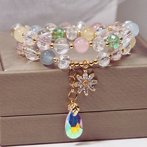 Double Layer Bracelet For Women/Ladies Colourful Beaded Bracelet/Fashion Crystal Bracelet/Giels Adjustable Bracelet/Handmade Jewelry Gift