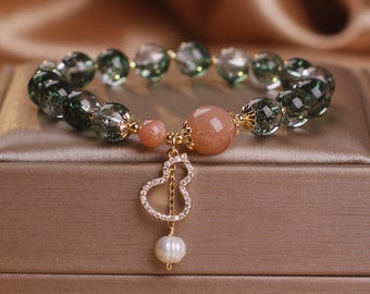 Green Beaded Bracelet For Women/Ladies Pearl Bracelet/Girls Natural Crystal Bracelet/Adjustable Bracelet/Handmade Jewelry/Gift For Her