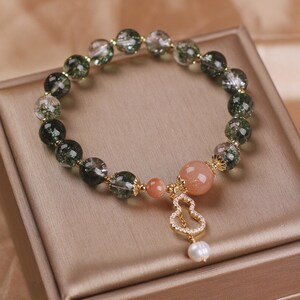 Green Beaded Bracelet For Women/Ladies Pearl Bracelet/Girls Natural Crystal Bracelet/Adjustable Bracelet/Handmade Jewelry/Gift For Her image 4