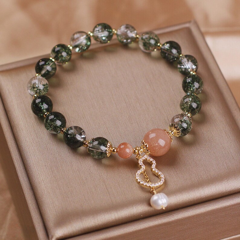 Green Beaded Bracelet For Women/Ladies Pearl Bracelet/Girls Natural Crystal Bracelet/Adjustable Bracelet/Handmade Jewelry/Gift For Her image 4