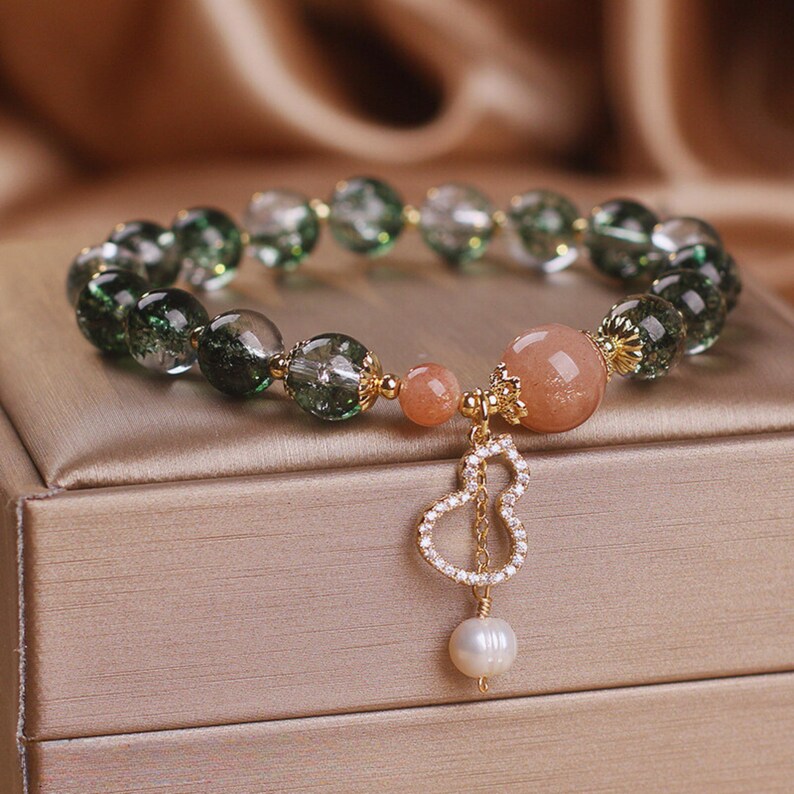 Green Beaded Bracelet For Women/Ladies Pearl Bracelet/Girls Natural Crystal Bracelet/Adjustable Bracelet/Handmade Jewelry/Gift For Her image 2