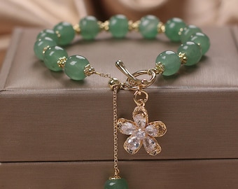 Flower Beaded Bracelet For Women/Floral Pendant Bracelet/Girls Crystal Beads Bracelet/Adjustable Bracelet/Handmade Jewelry/Gift For Her