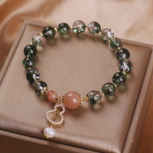 Green Beaded Bracelet For Women/Ladies Pearl Bracelet/Girls Natural Crystal Bracelet/Adjustable Bracelet/Handmade Jewelry/Gift For Her image 5