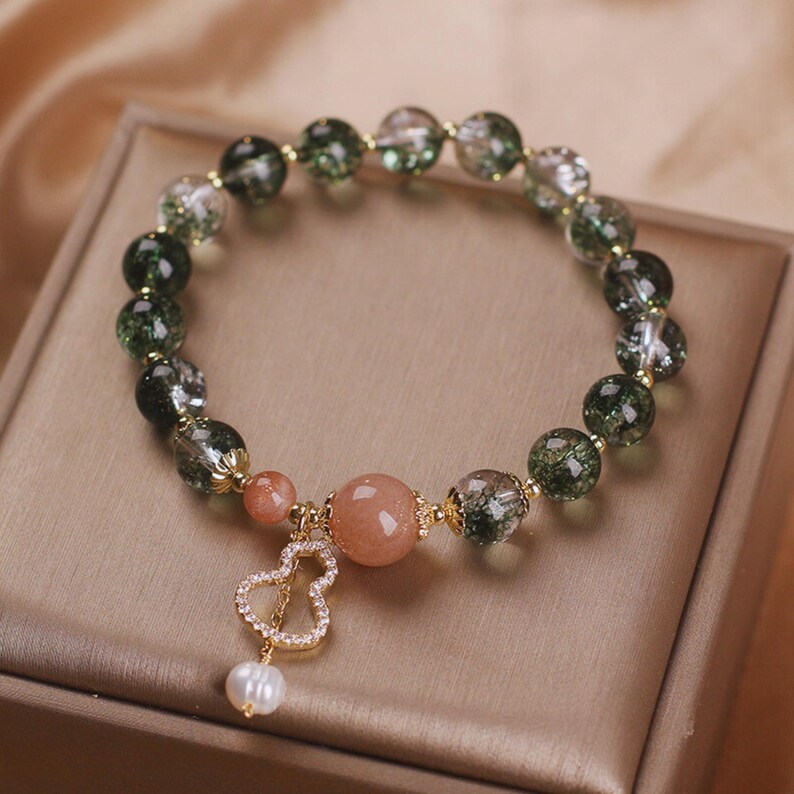 Green Beaded Bracelet For Women/Ladies Pearl Bracelet/Girls Natural Crystal Bracelet/Adjustable Bracelet/Handmade Jewelry/Gift For Her image 5