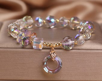 Cute Crystal Beaded Bracelet: Adjustable Handmade Bracelet
