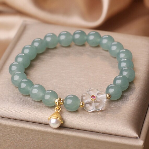 ハンドメイド グリーン クリスタル ビーズ ブレスレット 天然石 ファントム ピラミッド クォーツ ブレスレット レイキ