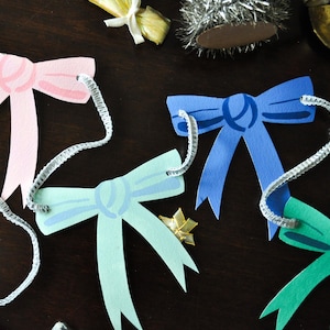 Holiday Garland, Christmas Bows, handmade, Arches paper and vintage ribbon, 9 ft.