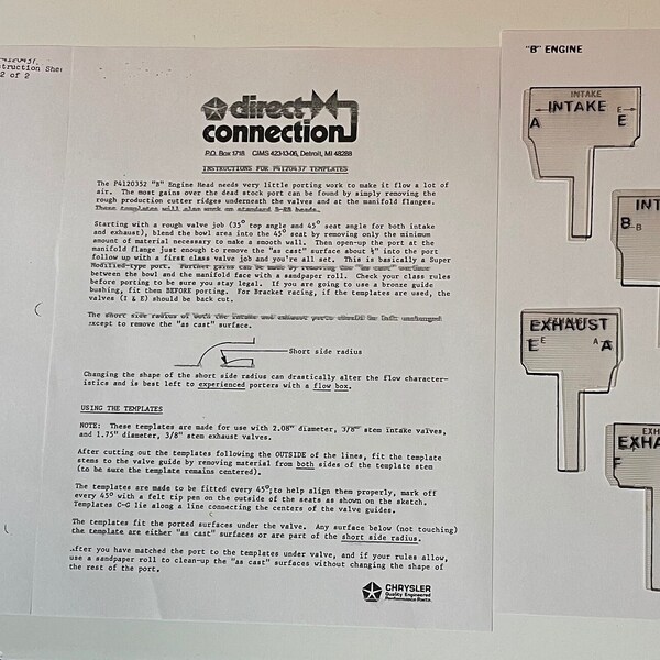 Big block Chrysler direct connection porting templates p4120437