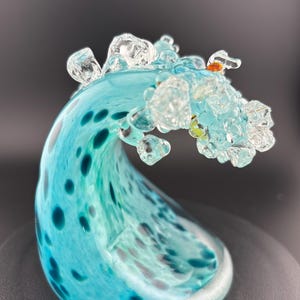 Glass Cresting Wave Sculpture: Handmade Ocean Art, 3.7 inches