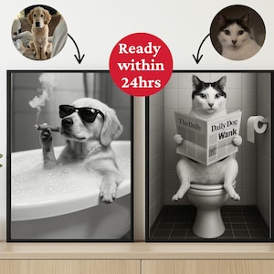Funny Bathroom Art Print Set, Toilet Humor Decor, Classical Vintage Style Painting, Digital Download, Printable Wall Art, Funny Gift