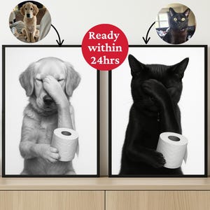 Custom Pet Portrait Photo,Funny Bathroom Art,Dog Reading Newspaper on Toilet,Dog Wall Art,Dog in Toilet,Pet in Bathtub,Personalized pet gift