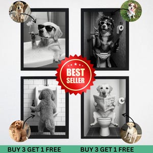 Custom Pet Portrait Photo,Funny Bathroom Art,Dog Reading Newspaper on Toilet,Dog Wall Art,Dog in Toilet,Pet in Bathtub,Personalized pet gift