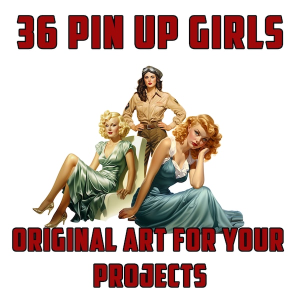 36 Hi Res Pinups clip art, Sublimation Art, Retro Girls, Art, Vintage Style