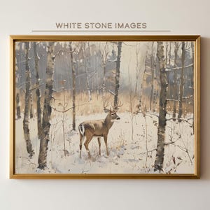 Vintage imprimable Buck dans la neige | Souvenirs de chasse au chevreuil | Peinture à l'huile de paysage | Oeuvres d'art pour cabane de chasse | Art mural cabane | Téléchargement numérique