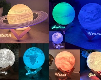 Planet Lamps with 16 Colors (Real Space Data Images) -Remote and Stand included- 3D printed. Let us - ILLUMINATE YOUR WORLD! Great gift idea