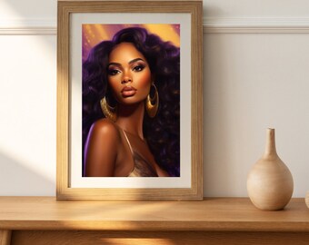 Black Woman Purple Goddess Printable Wall Art Journal Cover Digital Download