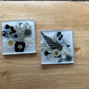 Pearl and Black Coasters with black and white flowers