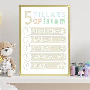 5 Pillars of Islam Poster in 3 Sizes| Islamic Kids Education | Muslim kids room decor | Printable | A3 A2 A4