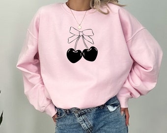 Cherry Coquette Sweatshirt, Cozy Pullover, Trendy Graphic Tee