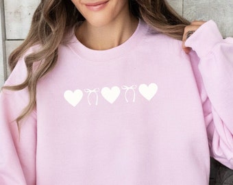 Love and Bow Coquette Sweatshirt, Pink Ribbon Heart Crewneck