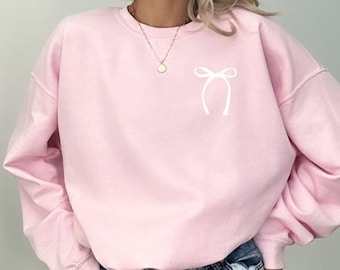 Pink Bow Sweatshirt, Minimalist Coquette Crewneck, Everyday Wear Valentine Sweater