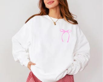 Light Pink Bow Sweatshirt: Minimalist Coquette Crewneck
