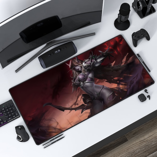 World of Warcraft and Sylvanas Inspired Mouse Pad Desk Mat, Gamer Gift Idea, World of Warcraft Gift, WoW Desk Mat, For The Horde