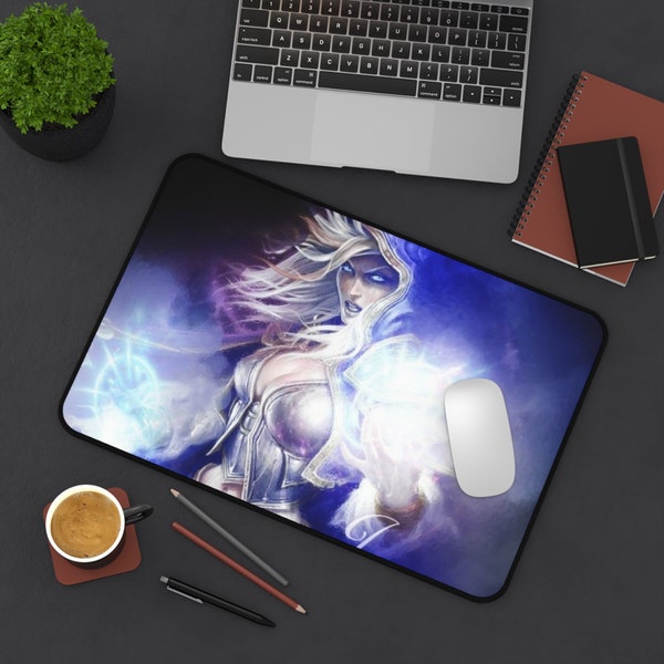 World of Warcraft Mage Inspired Mouse Pad Desk Mat, Gamer Gift Idea, Ice Mage World of Warcraft Gift, WoW Desk Mat, Alliance Human Mage