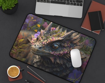 Baby Dragon and Garden Dragon Inspired Mouse Pad Desk Mat, Gamer Gift Idea, Dragon Theme Gift, Cute Baby Dragon Desk Mat