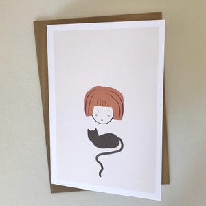Fille et chat// Carte de voeux/anniversaire