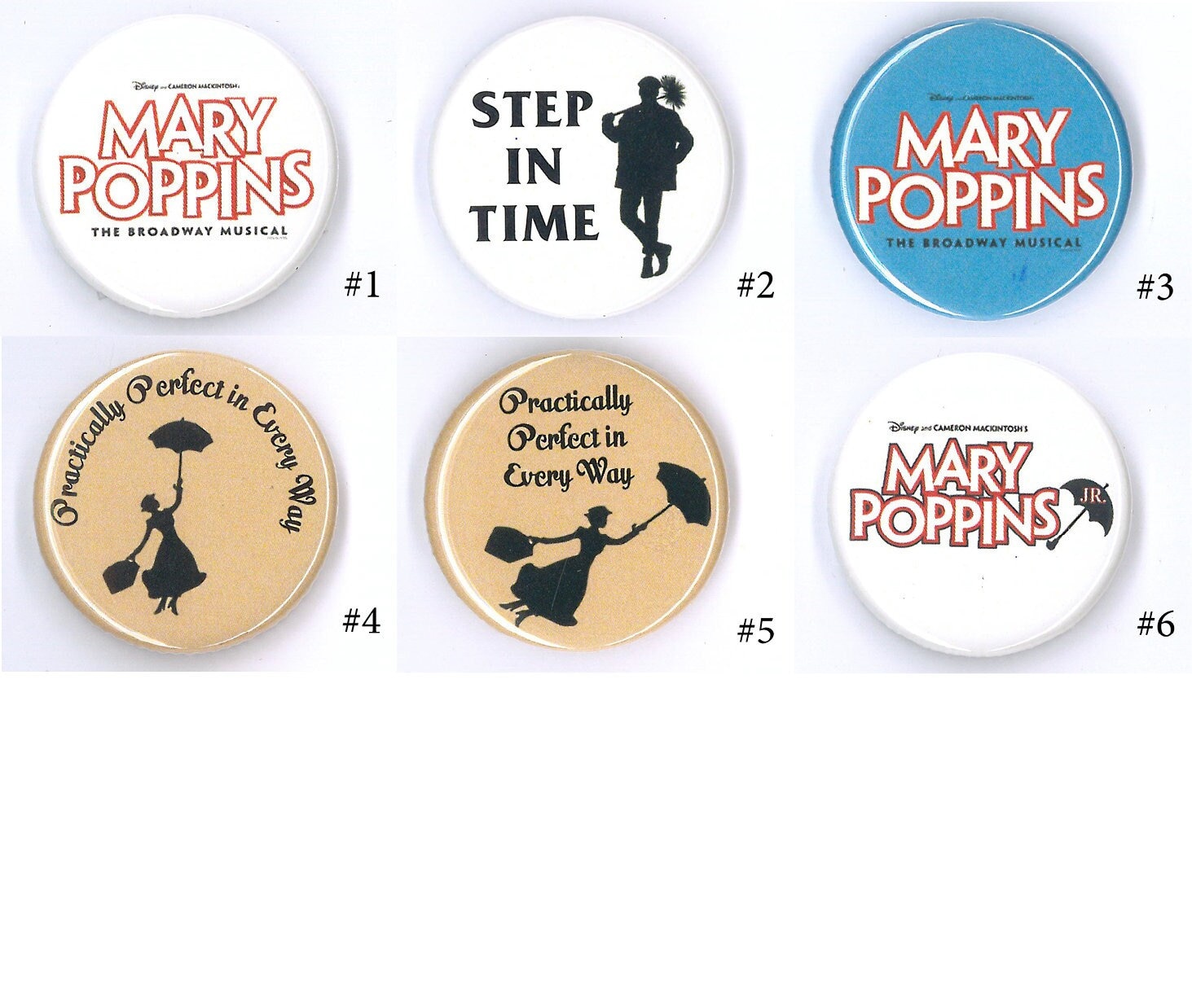 Broadway Inspired Show Button, 1.25", Pins, Musicals, Musical Theatre, Metal Pin Back, Magnet Back