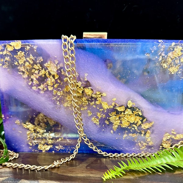 purple, semi clear, clutch purse
