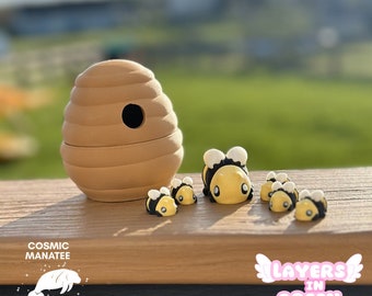 3D Printed Bee Fidget Toy: Desk Decoration with Hive or Flower