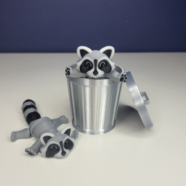 Raccoon and Trash Can - 3D Printed - Trash Panda - Raccoon Fidget